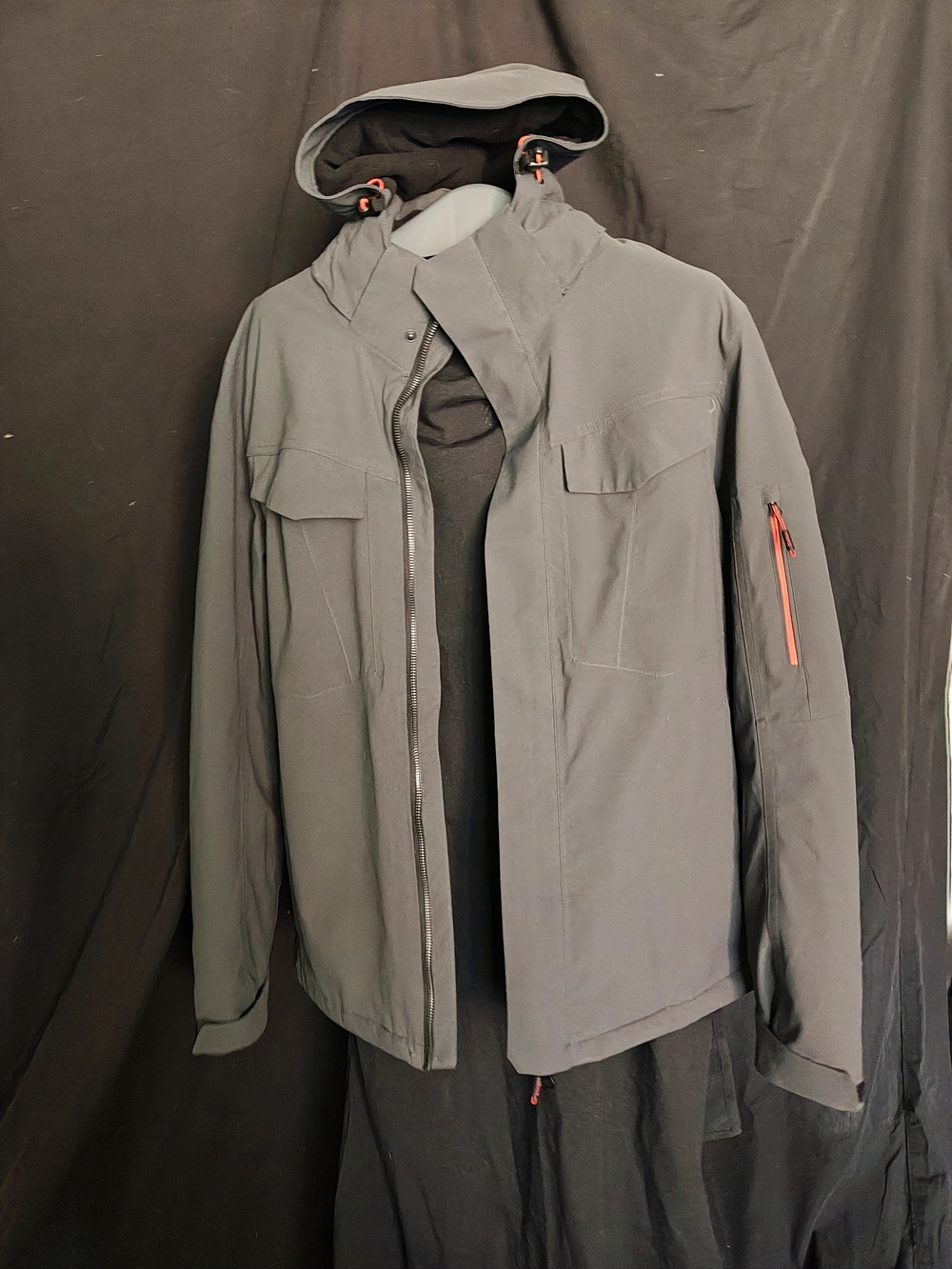 Men's Hooded Raincoat Jacket in Charcoal Gray